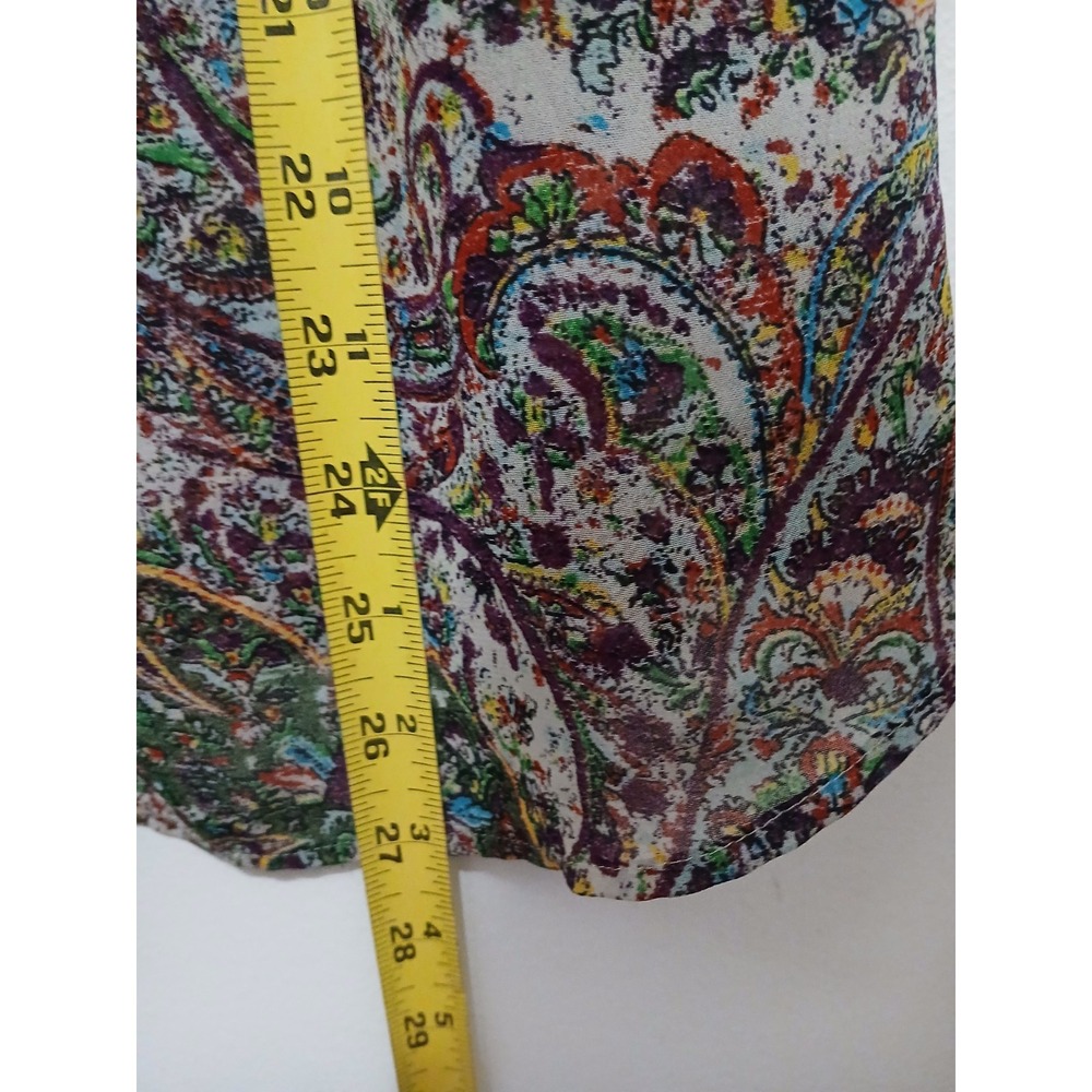 LOFT Womens Summer Ruffle Top L Fairy Twee Short Sleeve Paisley Floral Romantic - Picture 7 of 11